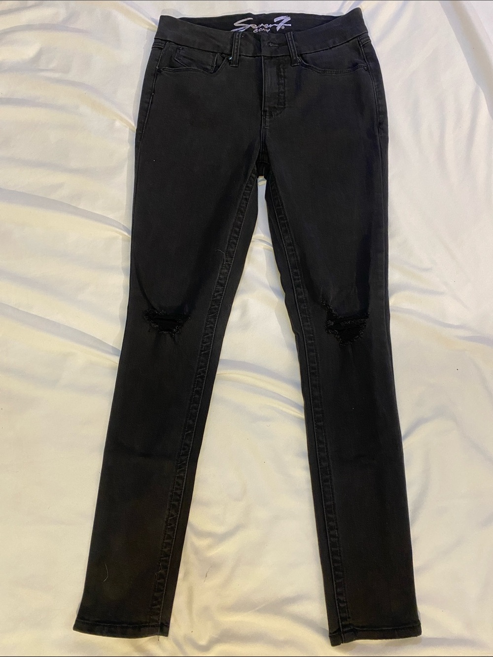 Seven7 Black Skinny Distressed Jeans